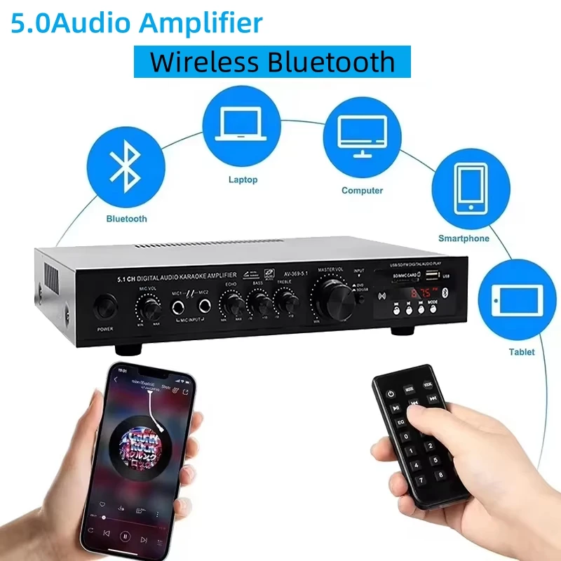 Home Cinema Bluetooth 5.1 - AV-369BT Bluetooth 5.1 Sound Speaker AMP