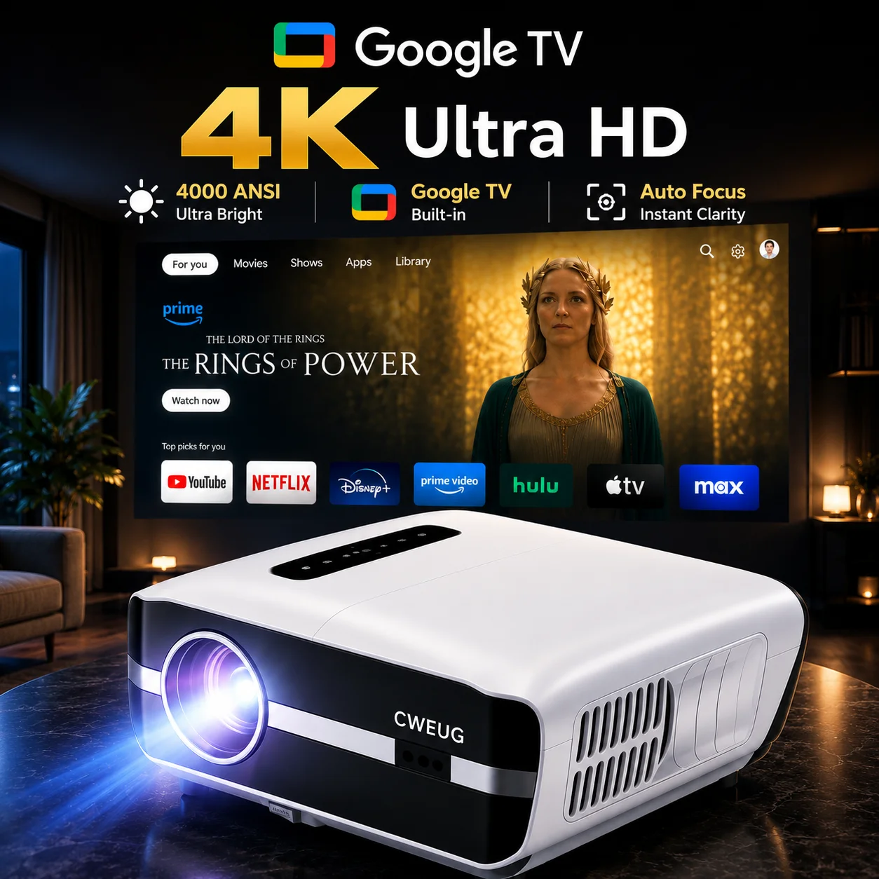 Home Cinema Experience - NewA9S 4k Projector Auto Focus Daytime